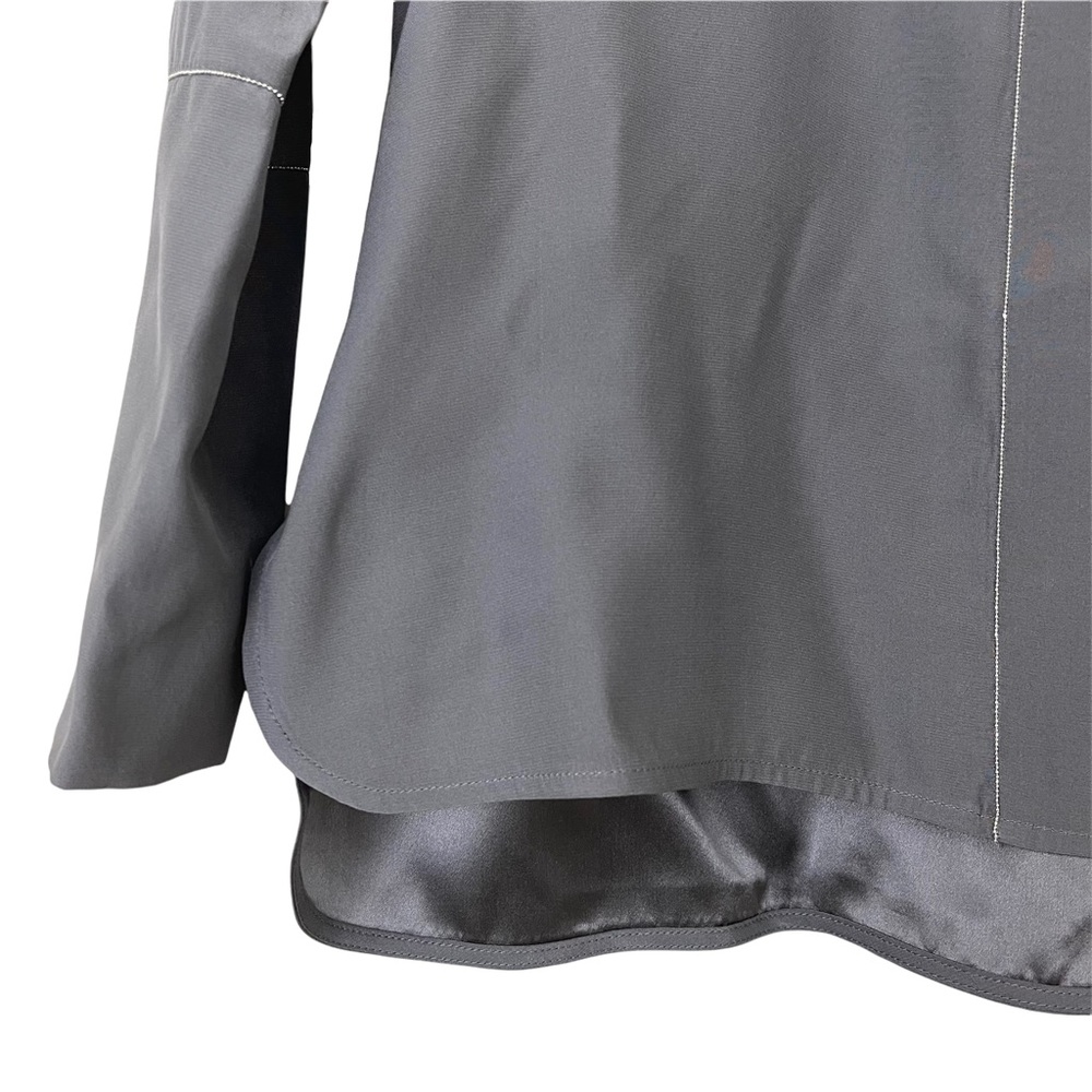 ๐ฃ 4 FOR $20 ๐ฃ Lafayette 148 Vneck Silk Elongated Cuff Blouse Silver Beaded XS - Picture 5 of 10